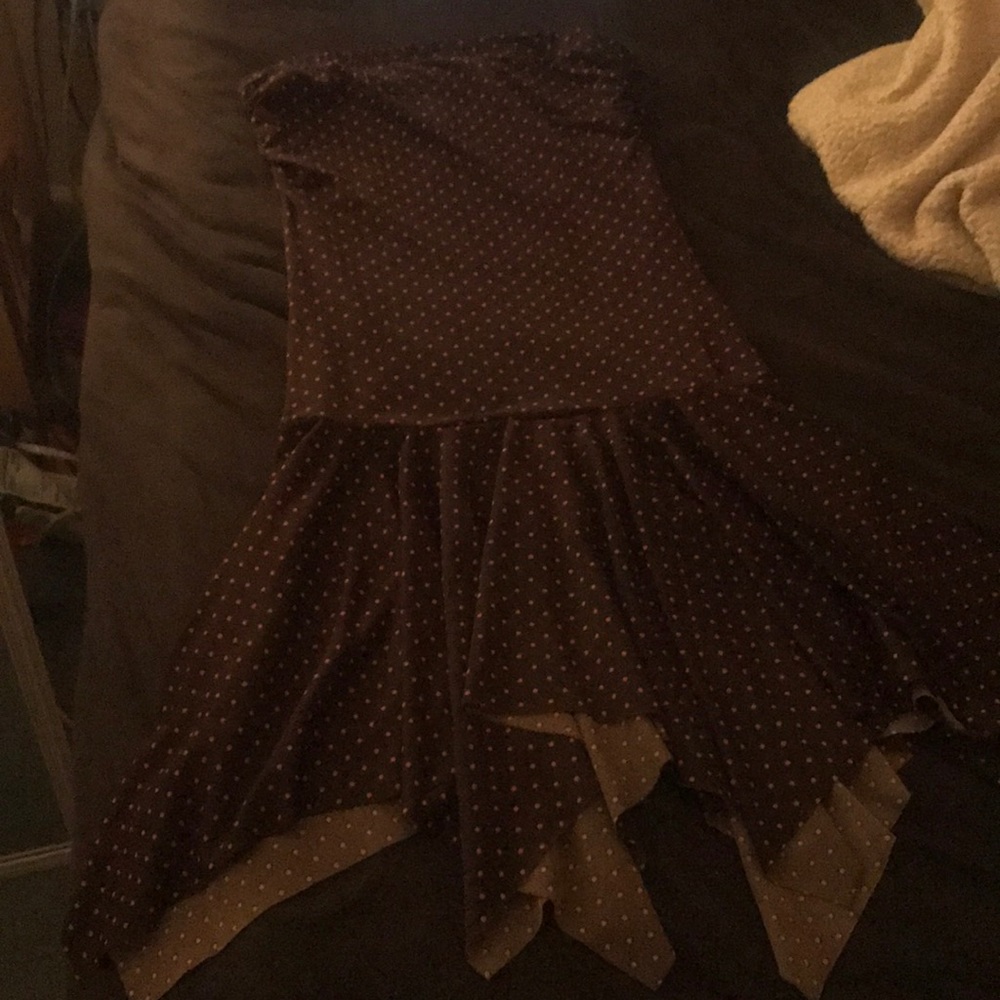 Forever21 Brown Strapless dress with pink dots